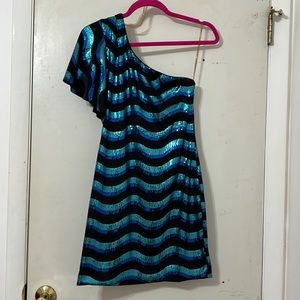 Blue and green sequin dress